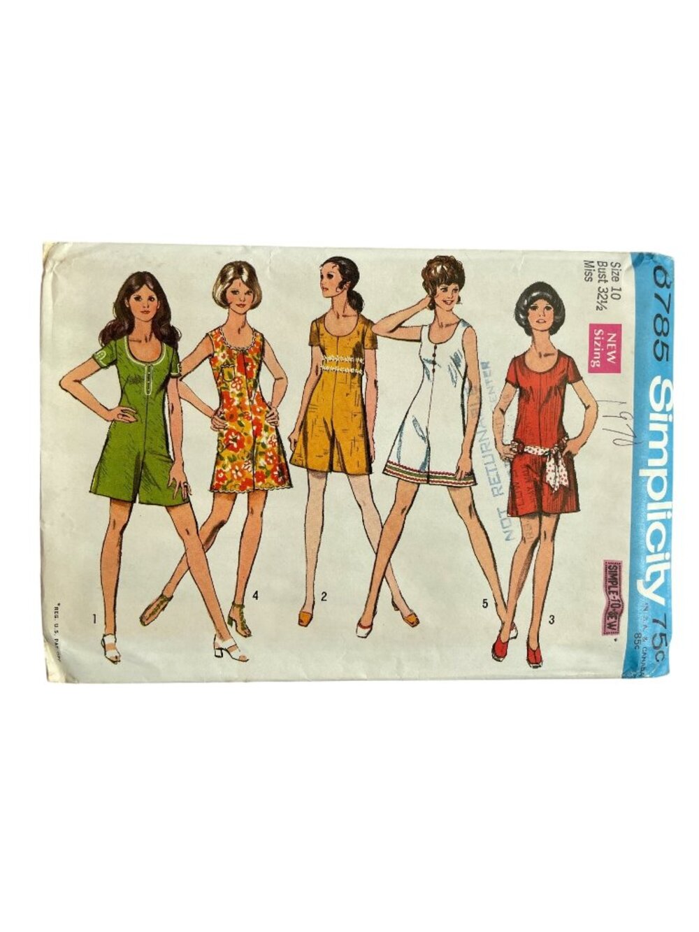 Vintage 70s Simplicity 8785 Sewing Pattern Size 10 Mini Pantdress Retro CUT